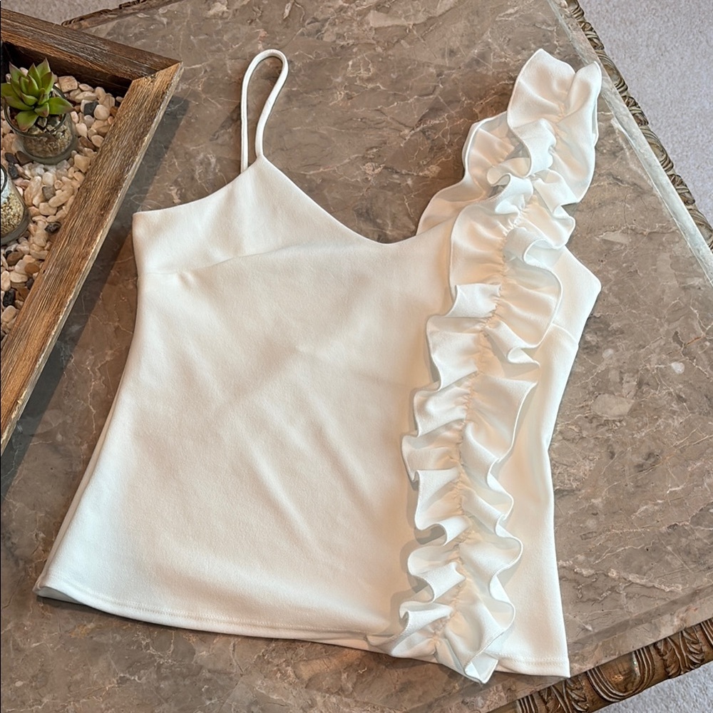 Elegant White Ruffle Strap Top